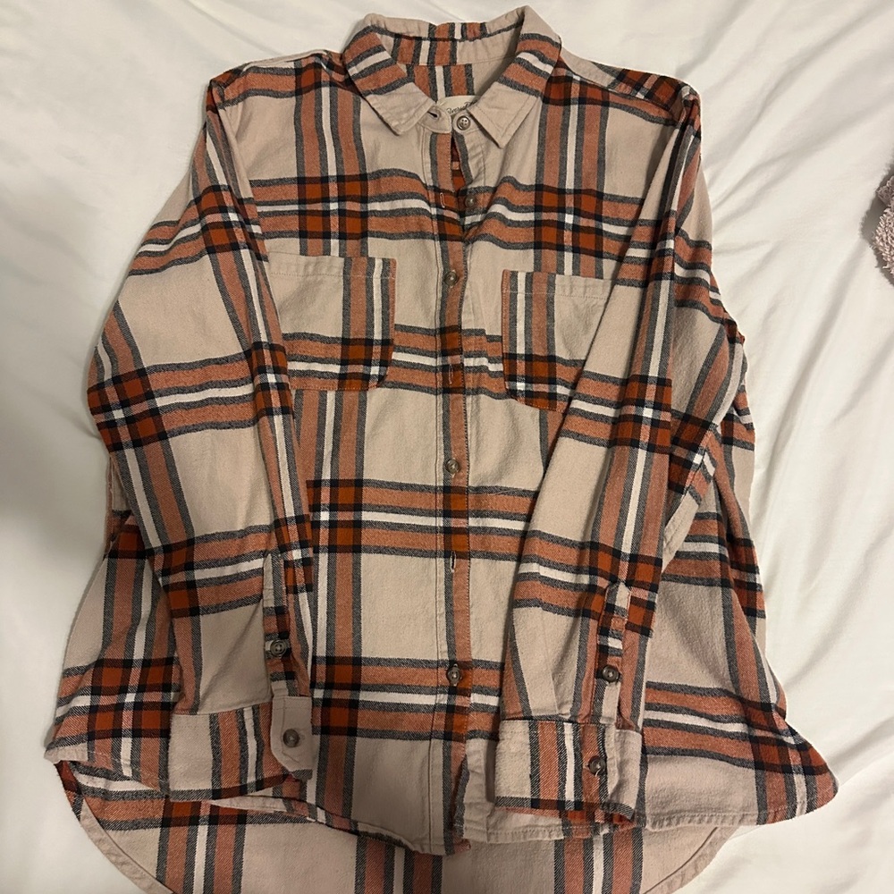 Universal Thread Orange and Cream Plaid Button-Down Shirt